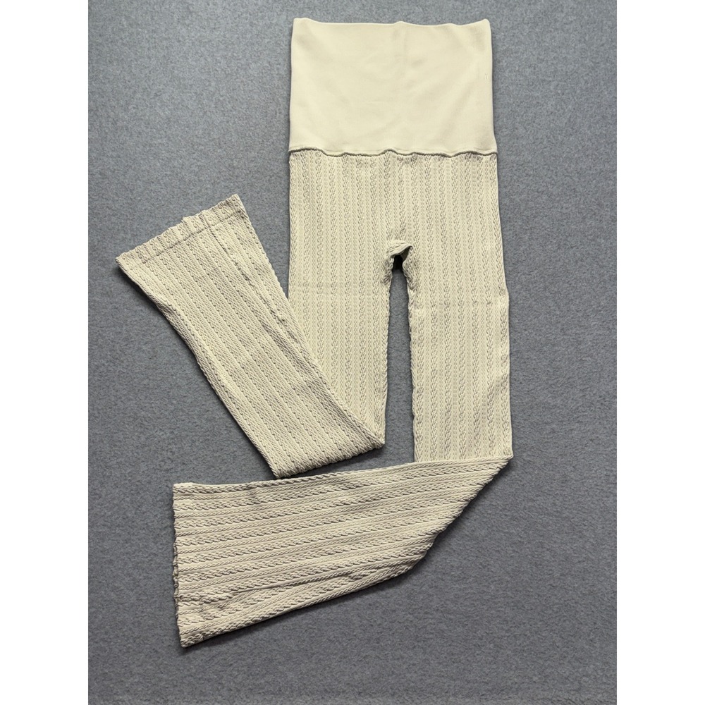 Fashion Nova Cable Knit Flare Leggings Cream Beige High Waist Small ZDSPC24104